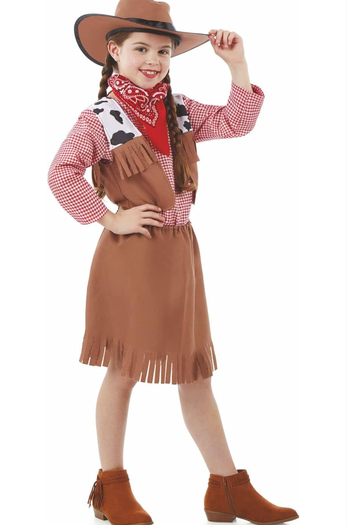 fun shack Cowgirl Outfit Kids Costume, Girls Cowgirl Dress for Parties, Western Themed Dress Up for Children XL