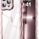SKYLMW Compatible with iPhone 13 Pro Max Case, Kawaii Cute Curly Wave Frame Luxury Plating Edge, Stylish Glossy Clear Back, Soft TPU Shockproof Protective Cases for iPhone 13 Pro Max, Rose Gold