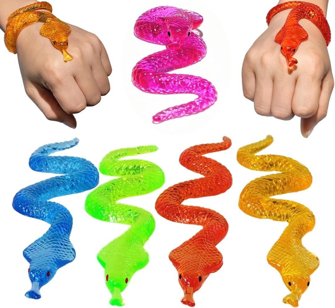 5Pack Super Stretch Sticky Snake Mochi Squishy Toys, Novelty Toys for Playing Jokes, Goodie Bag Stuffers, Classroom Prizes, Birthday, Party Favors