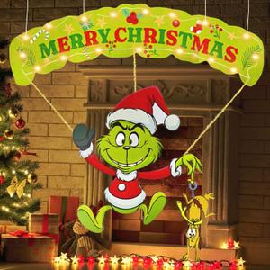 Outdoor Christmas Home Decorations, 7Pcs Lights Up Christmas Parachute Signs Decor, Cute Xmas Hanging Ornament with LED String Lights for Yard, Door, Christmas Tree Decoration