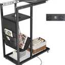 Colima C Shaped End Table with Charging Station (Black, Extra Large)