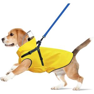 Dog Raincoat: Dog Rain Jacket with Reflective Harness & Removable Hood | Waterproof Dogs Rain Coat Poncho for Large Medium Small Dogs Puppies (Yellow - M)