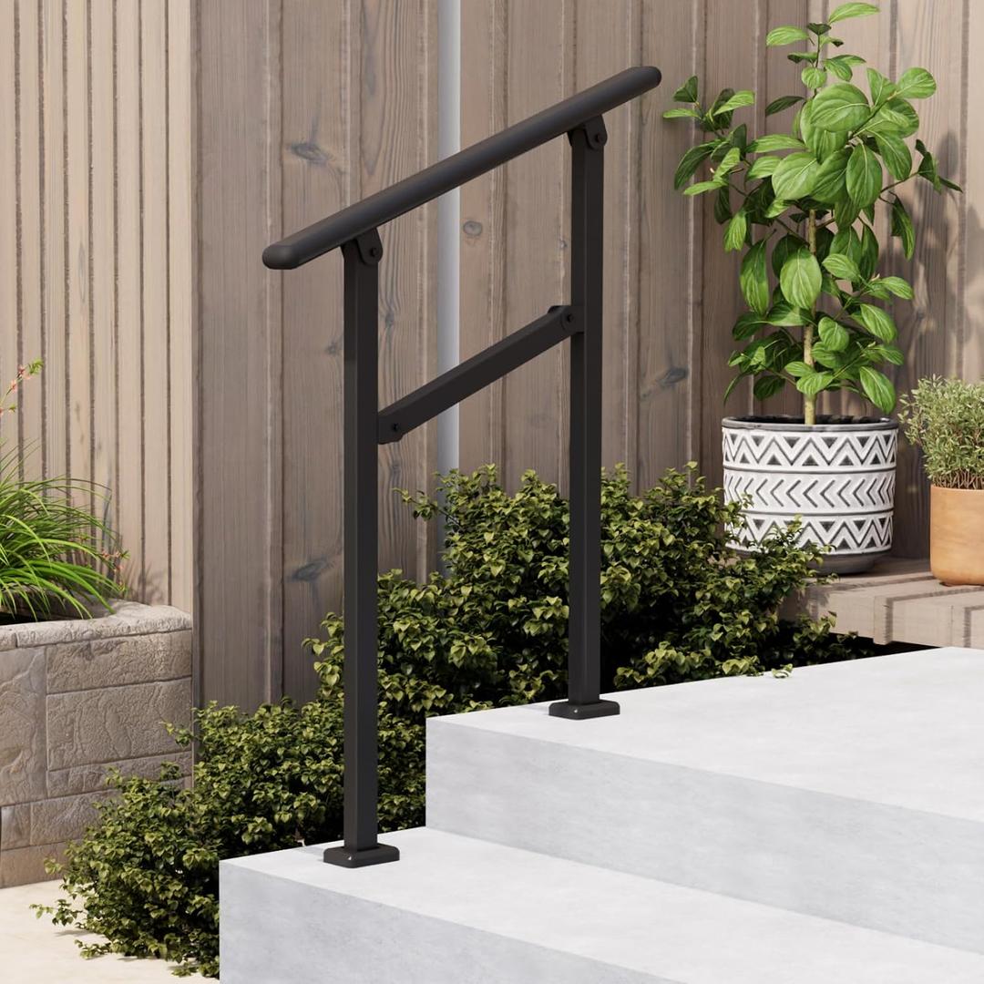 Hand Rails for Outdoor Steps,1-2 Step Railing for Stairs,Adjustable Porch Railing,Hand Rails for Seniors,Outdoor Deck Handrails for Exterior Steps,Black