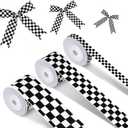 3 Rolls White Checkered Printed Ribbon Black Grosgrain Ribbon,0.4, 0.87, 1.5 Inch Wide, 15 Yards in Total, Car Theme Checkered Ribbon  for DIY Crafts Wreath Racing Car Party Wreath Decorations