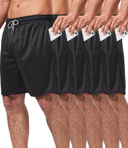 5 Pack Gym Shorts for Men 7 inch, Mens Athletic Running Shorts Dry Fit & Mesh Active Workout Shorts for Men with Pockets Size M