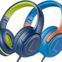 Kids Headphones Wired Toddler Headphones with Microphone, Over-Ear Headphones, 85/94dB Volume-Limiting, 3.5mm Jack, Foldable On-Ear Design - Safe & Comfortable for Learning BRBO (2 Pack)