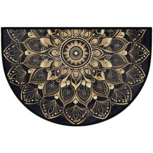 Half Round Door Mat Mandala Ethnic Black Beautiful Washable Non-Slip Doormat Welcome Semi Circle Area Rug Half Moon Mats Semi Floor Rugs Indoor Entrance Kitchen Bedroom Living Room Decorative Gift