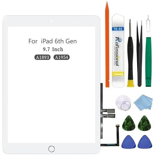 for iPad 6（6th Gen 2018 Released） Screen Replacement Digitizer Touch Glass, for iPad 9.7 Inch A1893 A1954, with Home Button & Full Repair Kit - White