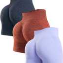 YNNTHY 3 Piece Gym Shorts Women High Waisted Scrunch Butt Workout Shorts Seamless Yoga Biker Shorts (Large, Navy/Brick Red/Violet)