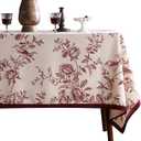 ISAENNE Designer Vintage Linen Extra Long Rectangle Tablecloth,Red Floral Pattern Linen Stain Resistant Table Cloth,Decor Tablecloths for Dining Thanksgiving Kitchen Party,67"*118"-Harmony