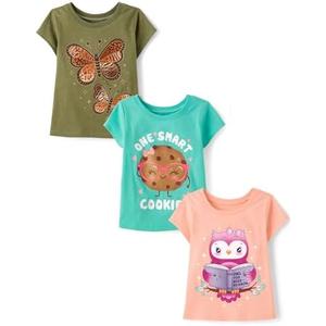 The Children's Place Baby-Girls and Toddler School,Learning Short Sleeve Graphic T-Shirts,3 Pack, Size 2T