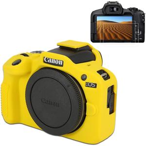 Pocoukate Case for Canon EOS R100 Camera, Soft Silicone Protective Cover Skin with EOS R100 Screen Protector Accessories for Canon EOS R100 Mirrorless Camera Silicone Case - Yellow