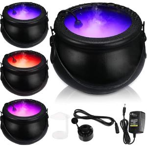 Shappy Halloween 8" Witch Cauldron with Mist Maker Fogger and Cover 12 LED Light Color Change Pond Fogger Misting Cauldron Halloween Decor Fog Machine for Holiday Party(Black)
