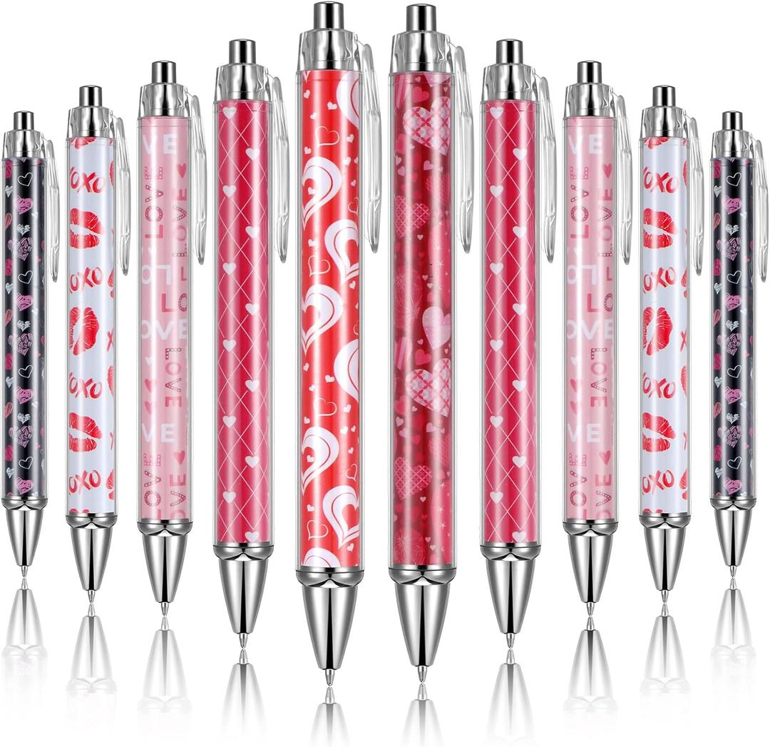 Gueevin 24 Pcs Valentine's Day Pens Cute Kawaii Retractable Decorative Pens 0.5 mm Black Gel Ink Novelty Gift Stationery Supplies for Office School Holiday Party Women Gifts
