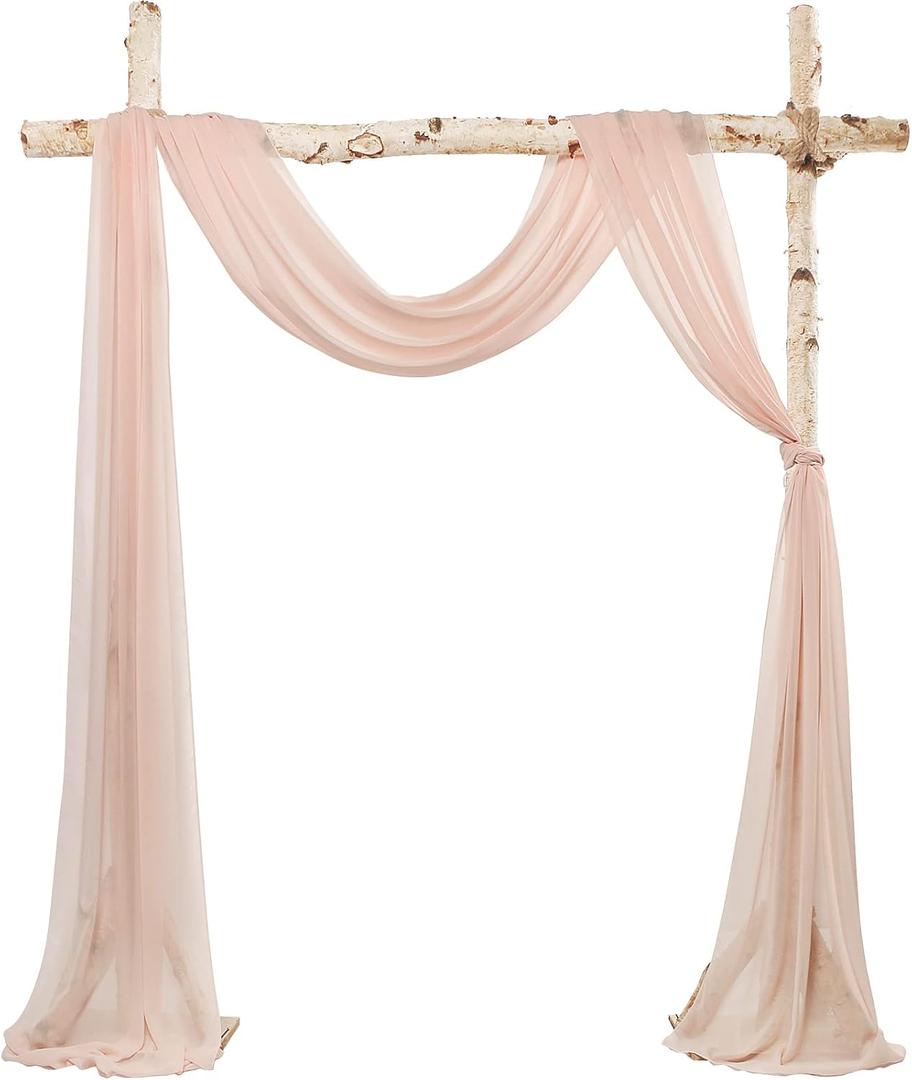 20Ft Wedding Arch Draping Fabric Panels, Blush Pink Chiffon Table Runner Decoration, Fabric Drapes Arbor Drapery Wedding Ceremony Reception Swag Decorations for Wedding Party Decoration