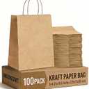 Amazingcraft Gift Bags 8x4.25x10.5 100Pcs Brown Paper Bags with Handles Bulk for Wedding, Party Favor, Grocery, Shopping, Retail, Merchandise Medium Kraft Paper Sacks