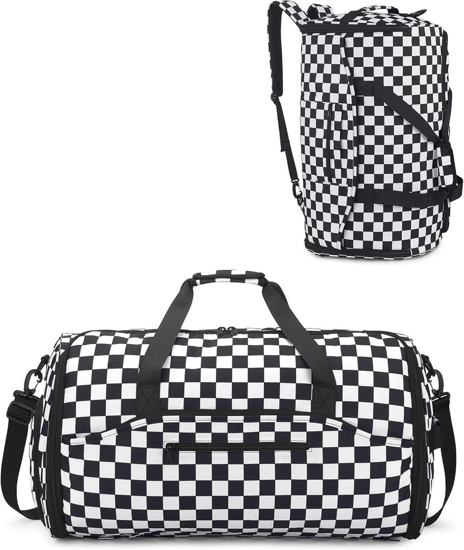NPBAG Convertible Garment Duffle Bags for Travel - Carry on Garment Bag, Suit Bag for Men & Women, 3 in 1 Foldable Travel Duffle Backpack with Shoulder Strap (Checkerboard)