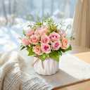 Artificial Flowers Fake Roses and Small CeramicVase,Artificial Plants & Flowers,Desktop DecorationSuitable for Dining Tables, Living Rooms, bedrooms, Offices, Gifts, Weddings (Pink)