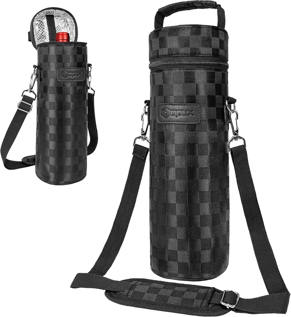 opux Wine Bag Single Bottle Carrier Tote, Insulated Wine Cooler Bag for Travel Picnic Beach with Shoulder Strap, Thermal One Bottle Holder Carrying Case Wine Gift for Women Men, Black Squares opux Wine Bag Single Bottle Carrier Tote, Insulated Wine Cooler Bag for Travel Picnic Beach with Shoulder Strap, Thermal One Bottle Holder Carrying Case Wine Gift for Women Men, Black Squares