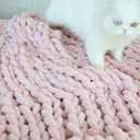Maetoow Chenille Chunky Knit Blanket Throw 5060 Inch, Handmade Warm & Cozy Blanket Couch, Bed, Home Decor, Soft Breathable Fleece Banket, Christmas Thick and Giant Yarn Throws, Light Pink, 50''x60''