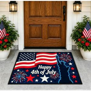 New 4th of July Decorations, 250th Anniversary Red White and Blue Patriotic Doormat with Happy 4th of July, 30x18 inches Non-Slip Rug Porch Outdoor Decor for Independence Day Memorial Day
