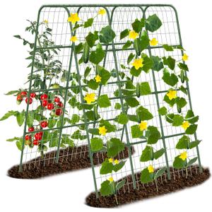 Thicken Cucumber Trellis for Raised Bed, 63"x47.44" Garden Trelli for Climbing Plants Outdoor with Climbing Net, Metal Arch Vegetables Trellis for Cucumbers, Grapes, Tomatoes, Vines,Green