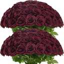 100pcs Burgundy Roses Artificial Flowers, Wine Red Artificial Flowers Bulk Realistic Silk Faux Roses with Stems for Wedding Table Centerpieces Bridal Bouquet DIY Floral Arrangement Event Party