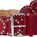 MakeMeChic Women's Faux Leather Wide Disc Buckle Belt Boho Disk Western Waist Belts Red One-Size