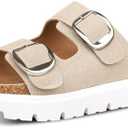 DIRDENI Platform Sandals for Women Wedge Chunky Sandal Womens Leather Sandals with Adjustable Buckle Straps and Memory Foam Insole , Size 240