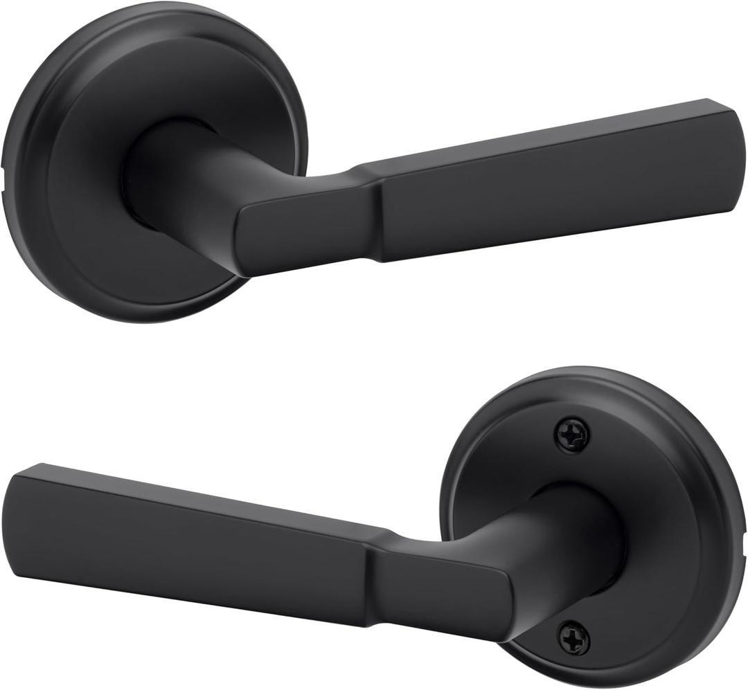 Kwikset Perth Interior Passage Door Handle, Lever for Closet and Hallway Doors, Reversible Non-Locking Handle Lever, Matte Black, with Microban Protection