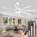 Modern Ceiling Fans with Lights, 65 Inch Ceiling Fan with Light and Remote for Bedroom Living Room Kitchen Office, Indoor/Outdoor Use, 24W 3CCT 8 Blades 6 Speed Reversible Quiet DC Motor, White