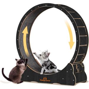 Homegroove Cat Wheels for Indoor Cats, 46-inch Large Cat Exercise Running Treadmill Wheel with Carpeted Runway for Kitties' Longer Life, Black(XL)