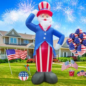 12FT Giant Patriotic Independence Memorial Day 4th of July Inflatable Outdoor Uncle Sam Decoration, LED Lights Holiday Blow Up for Fourth of July Party Garden Yard Lawn Decor