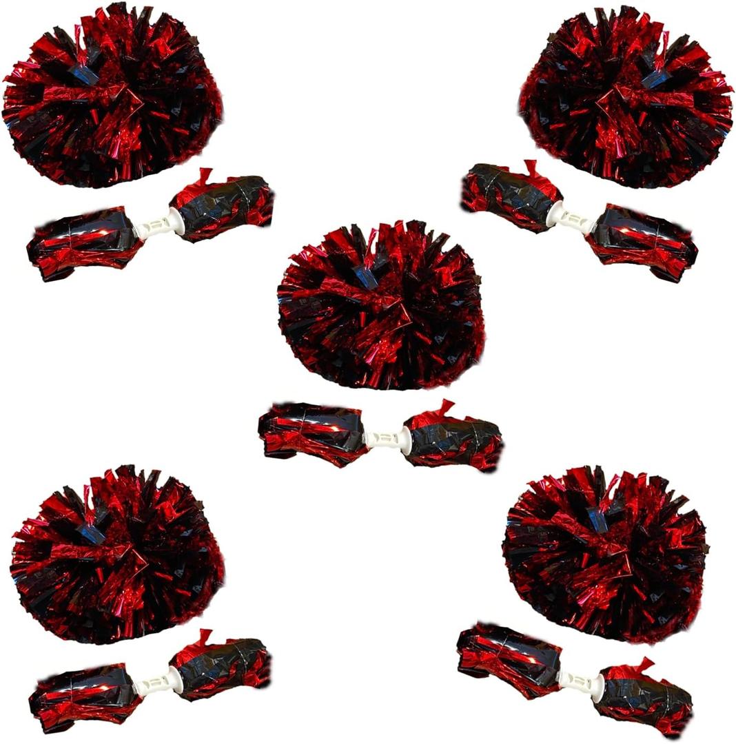 AOPANDA Cheerleading Pom Poms with Baton Handle for Team Spirit Sports Dance Cheering Kids Adults (Red and Black)