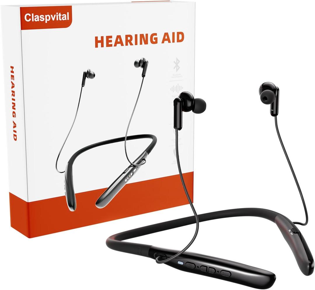 OTC Hearing Aids for Seniors, 55dB Gain Hearing Aids with Bluetooth Rechargeable 30H Battery Life, AI Smart Noise Cancellation, Neckband Earphone Design Lightweight & Comfortable Wear