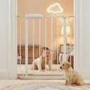Narrow Baby Gate for Stairs 25-28 Inch Dog Gate for Doorways Hallway, Pressure Mounted Walk Through Gates, Indoor Safety Child Gates for Kids or Pets White