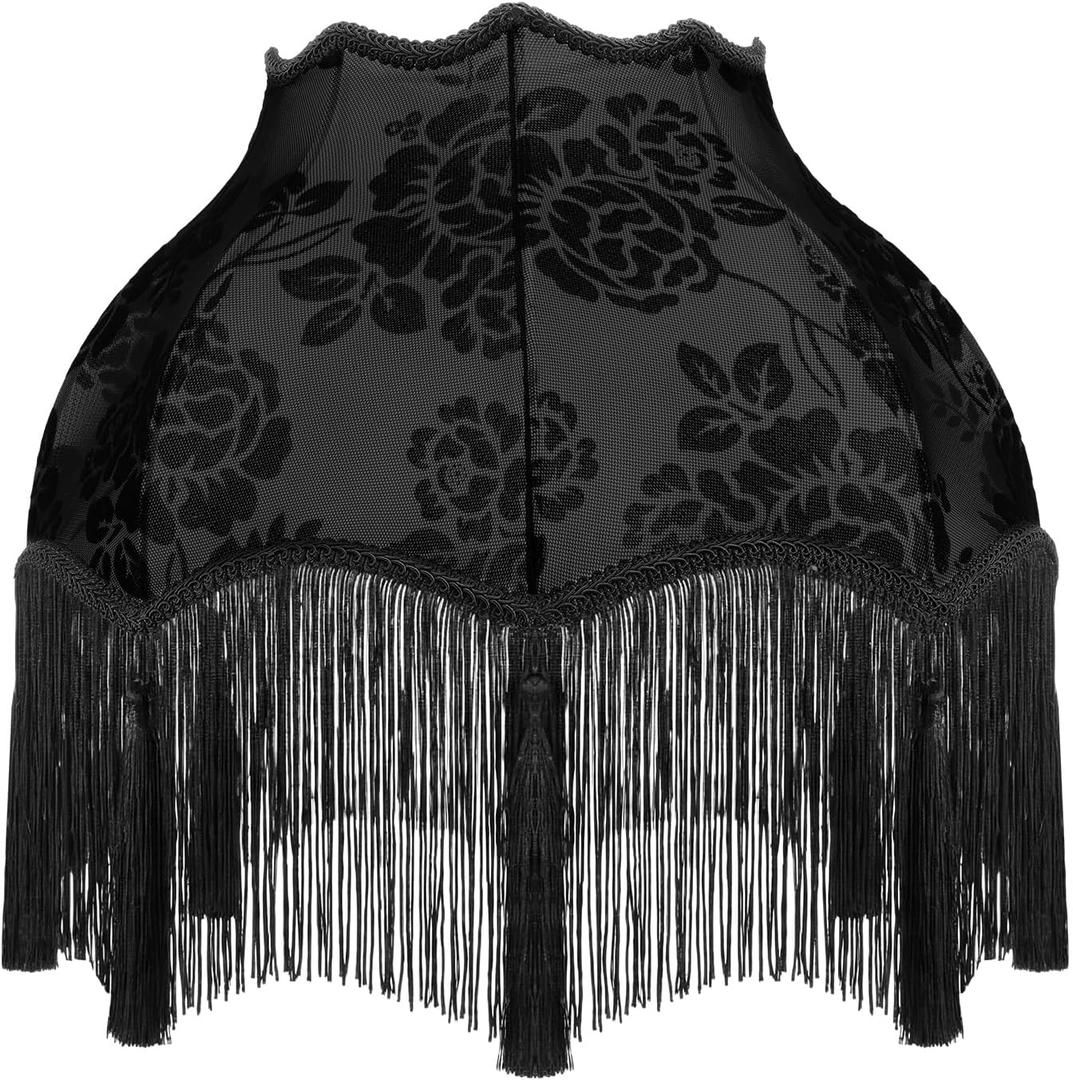 VIHOSE Victorian Scallop Lamp Shade Classic Large 7.5" Top x 15.8" Bottom x 15 "high Replacement Lamp Shade with Tassels and Fringe Finial Fit Bell Shape Scallop Fringe