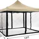 12x12 Mosquito Netting for Gazebo Canopy, Universal Replacement Mosquito Netting 4-Door Zipper Black 4-Panel Sidewall Curtain (Net Only)
