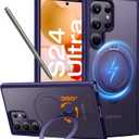 TORRAS 360Spin Magnetic Stand for Samsung Galaxy S24 Ultra Case, Compatible with Magsafe, Shockproof Military Grade Protective Slim Galaxy S24 Ultra Phone Case with Kickstand & Ring Holder, Purple