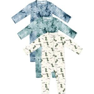 Jimonda Baby Girls Boys Footless Pajamas,Rayon From Bamboo Pjs 2 Way Zipper Long Sleeve Soft Sleeper,Infant Tie-dye Romper (18-24 Months, Dinosaurs&blue&green)