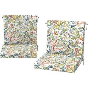 DYTXIII Outdoor Midback Chair Cushions Set of 2-20"x17" Water Repellent & Fade-Resistant Patio Seat Cushions with High-Resiliency Foam, Non-Slip Ties for Dining, Balcony Furniture-Paisley Botanical, 20"x17"/20"x19"
