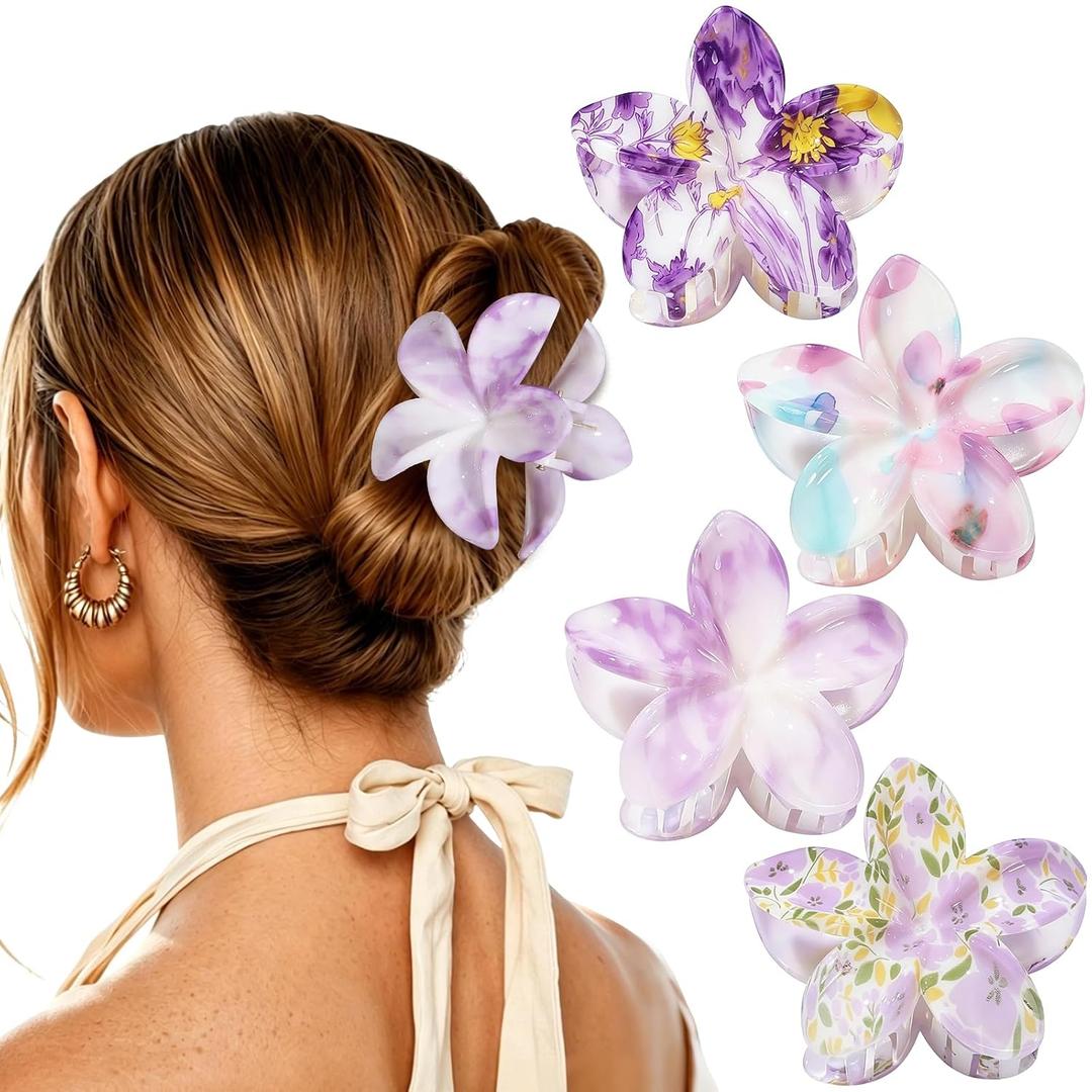 2 x 4 PCS Flower Hair Clips for Women Medium Floral Claw Clips
