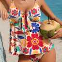 Aleumdr Women's Tankini Swimsuits Tummy Control Two Piece Bathing Suit V Neck Tie Front Flowy Swim Top with Bottom (White, XL)