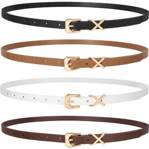 JASGOOD Women Skinny Leather Belt for Pants Jeans Ladies Thin Waist Belt for Dress (Suit for waist size 27"-31", A-black+brown+white+coffee)