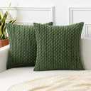 Kevin Textile Spring Throw Pillow Covers Soft Corduroy Decorative Set of 2 Boho Striped Pillow Covers Pillowcases Farmhouse Home Decor for Couch Bed Sofa Living Room 18x18 Inch Moss Green