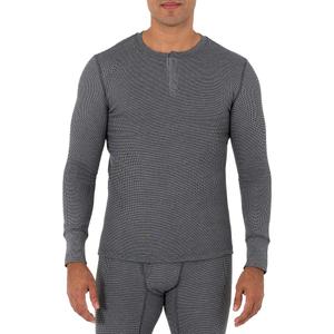 Fruit of the Loom Men's Recycled Waffle Thermal Underwear Henley Top (1 and 2 Packs), Greystone Heather, Medium