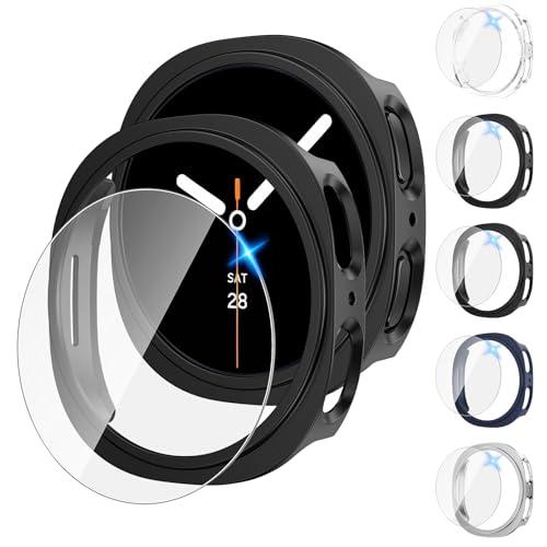 Tensea [5+5Pack for Samsung Galaxy Watch 3 Screen Protector Case 44mm Accessories, Hard PC Bumper/HD Anti-Fog Tempered Glass Protective Film, Face Cover Set, Galaxy Watch 3 Case for Women Men