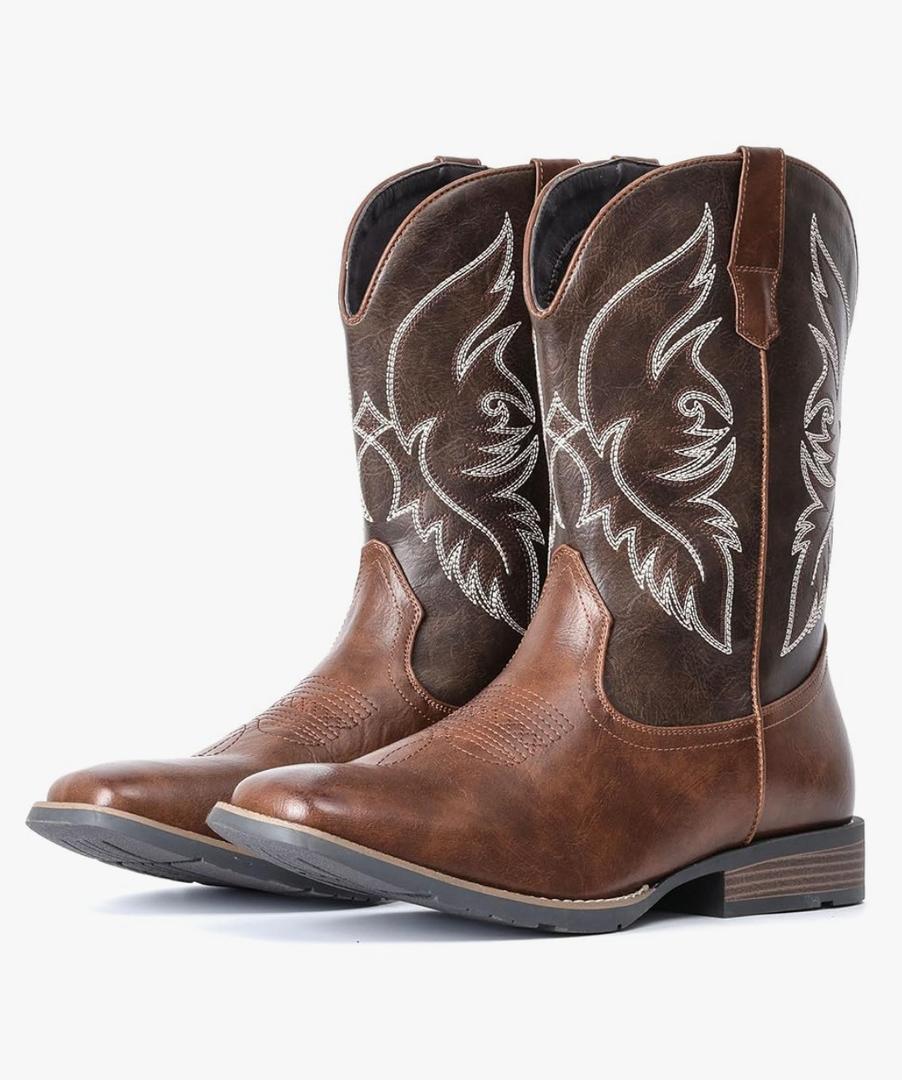 IUV Cowboy Boots For Men Square Toe Western Boot Durable Retro Classic Embroidered Pull On Boot Slip Resistant Country Boots. Size 11