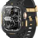 amBand Compatible with Apple Watch Ultra 3/2/1 Bands for Men, M1 Sport Series Heavy Duty Case Tactical Strap and Screen Protector, Protective Cover Fits iWatch Ultra Bands for Men 49mm - Black Gold