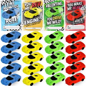 2 x 24pcs Valentines Day Cards for Kids School with Car Erasers,Valentines Day Gifts School Exchange for Kids Boys Girls Classroom Prizes Party Favors Toys